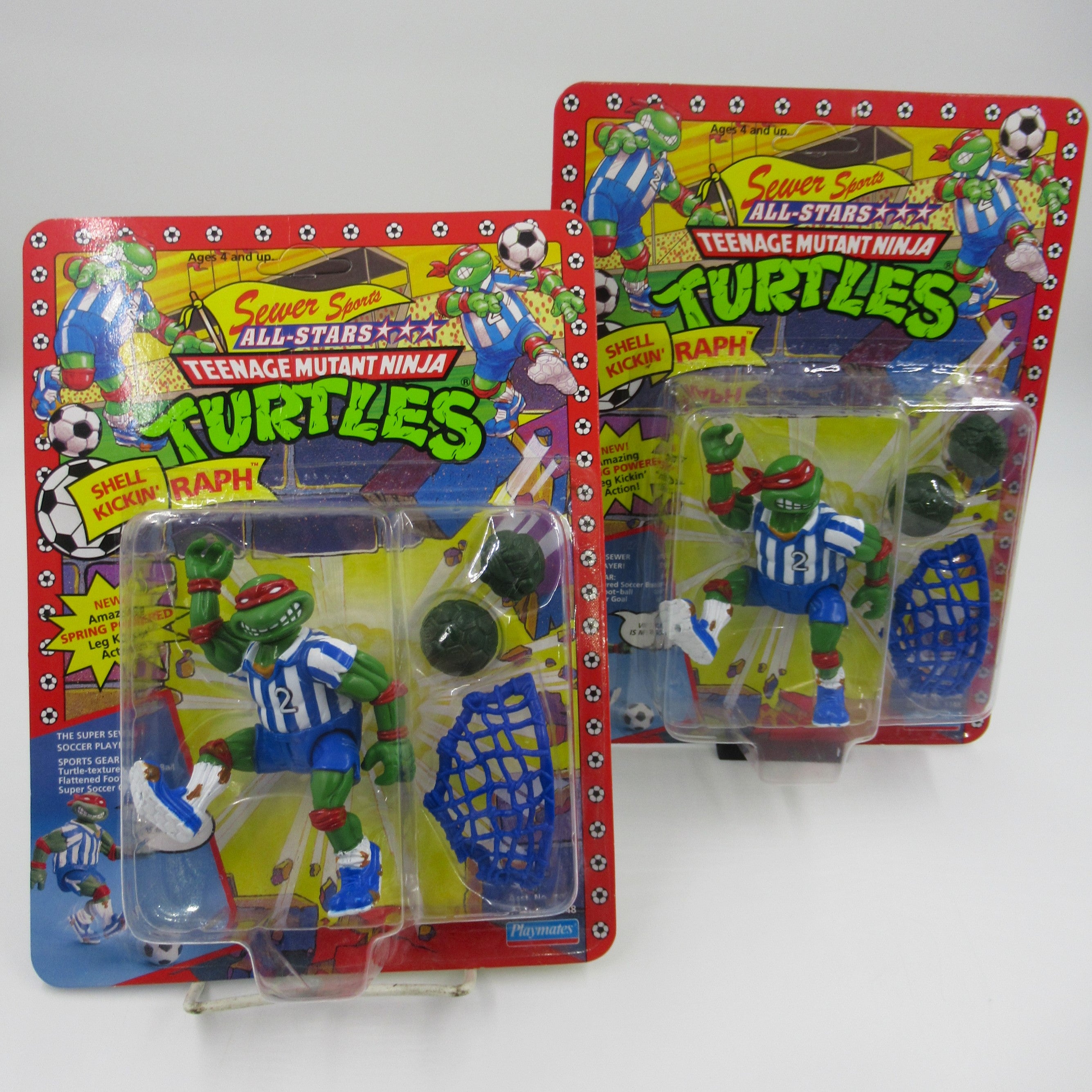 Teenage Mutant Ninja Turtles Shell Kickin’ Raph Sewer Sports All-Star 4.5" Figure TMNTs - Playmates (1991) x2